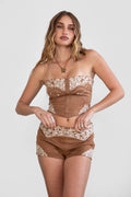 Montana Embroidered Suede Bustier Top