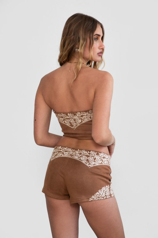 Montana Embroidered Suede Bustier Top