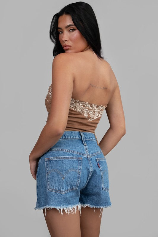Montana Embroidered Suede Bustier Top