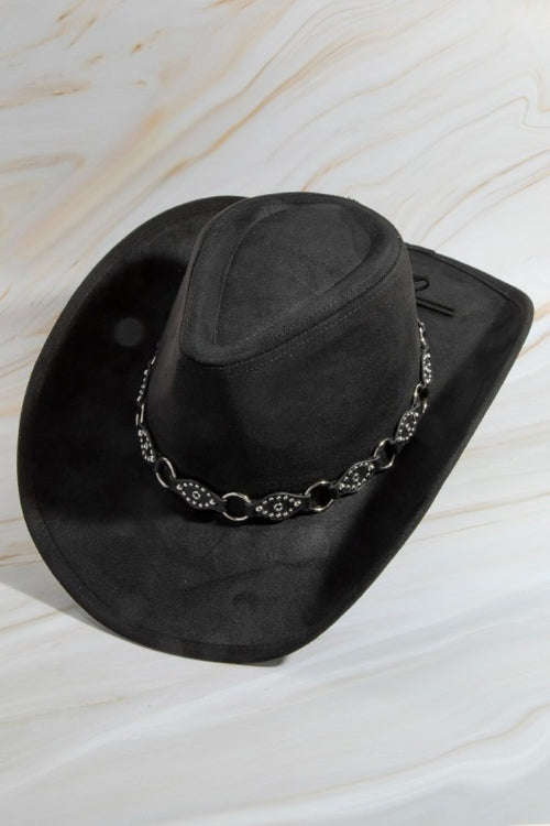 Faux Leather Chain Strap Western Cowboy Hat