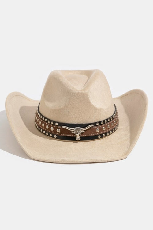 Layered Western Bull Head Strap Cowboy Hat